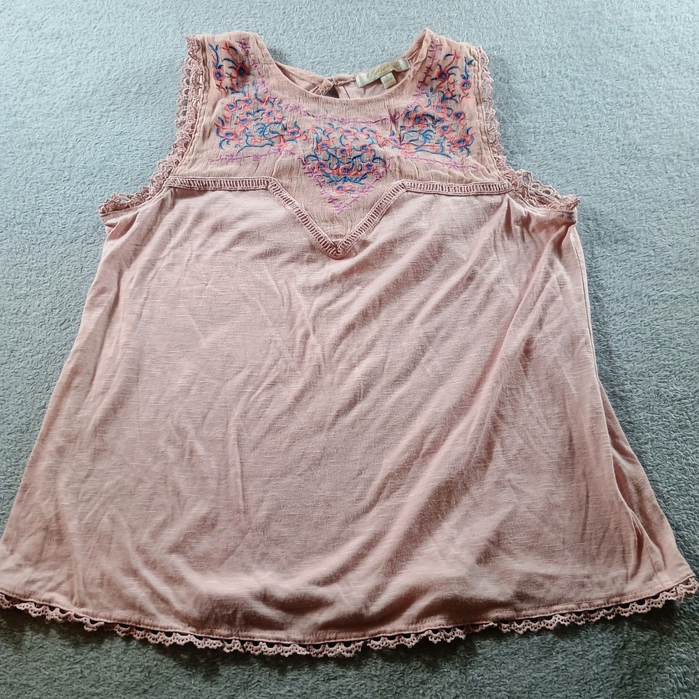 G Collection Women Embroidered Tank Top Pink Small Crochet Trim Boho MRNB3298
